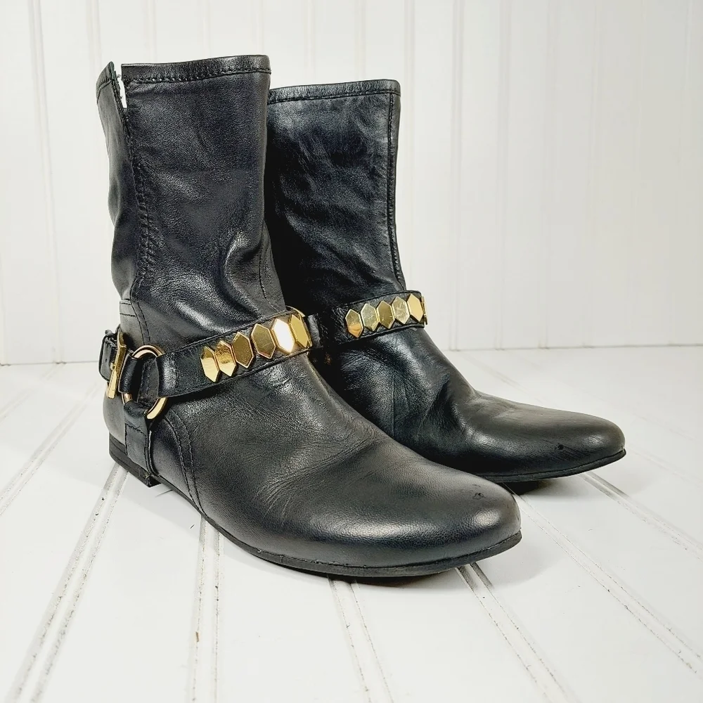 Nine West Emilianao Vintage American Collection Black Leather Ankle Boot B641
